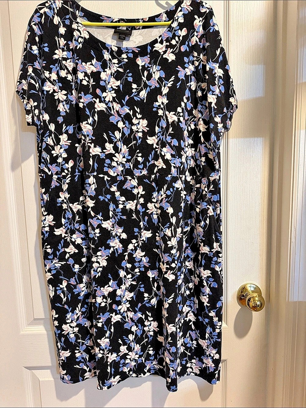 J. Jill WearEver Collection dress Floral Mini Dress in Black & Blue Size XL p